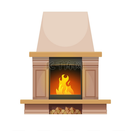 现代室内壁炉家庭开放式壁炉或壁炉家庭隔离矢量经典壁炉带石壁炉架和燃烧的木块的住宅供暖设备现代室内燃木壁炉图片