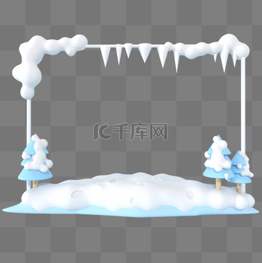 3D立体冬季蓝色积雪边框图片
