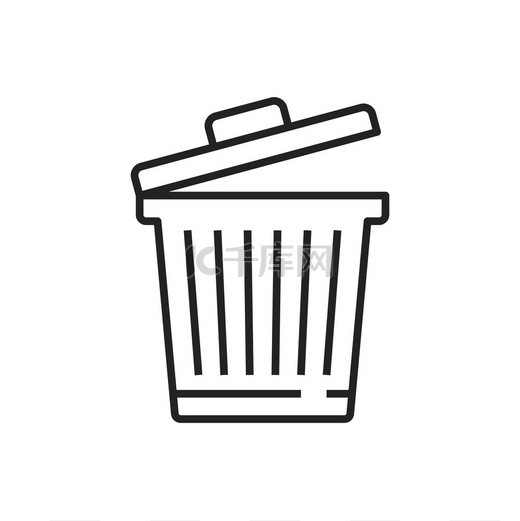 垃圾箱矢量线图标房屋清洁用品带盖的垃圾桶垃圾桶线图标家庭清洁和卫生图片