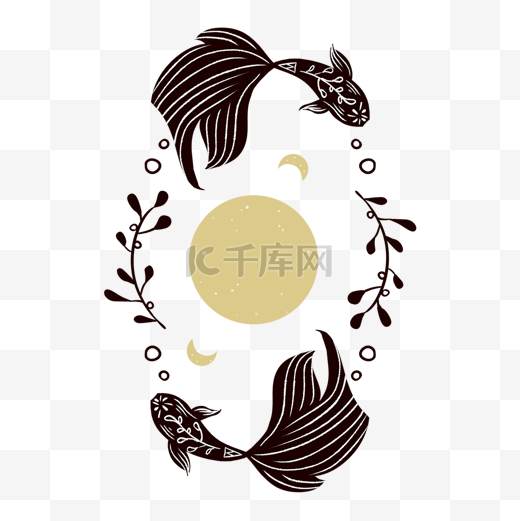 波西米亚风格双鱼座星座徽标图片