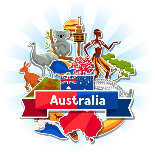 澳大利亚背景设计澳大利亚传统贴纸符号和物品澳大利亚背景设计澳大利亚传统贴纸符号和物品图片