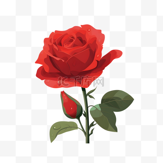 卡通浪漫手绘一支红色玫瑰花图片