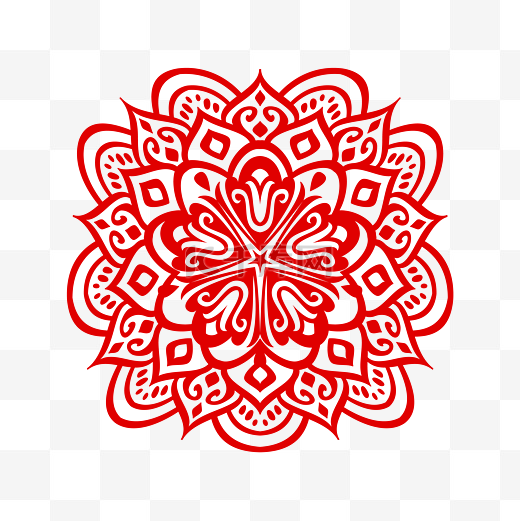 新年剪纸装饰窗花红色中式花纹图片