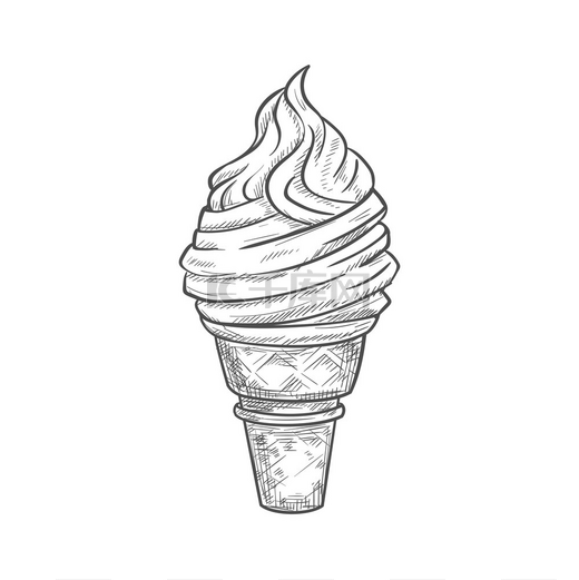 甜筒草莓冰淇淋配漩涡隔离快餐甜点矢量冰淇淋夏季外卖食品冰淇淋在威化饼筒隔离清爽甜点图片