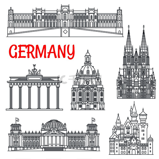 旅游细线德国标志性建筑前往勃兰登堡门和新天鹅堡城堡德国国会大厦和科隆大教堂柏林和慕尼黑的圣母玛利亚教堂巴伐利亚州的天鹅堡旅游细线德国图片