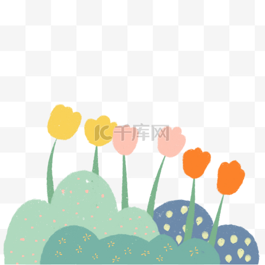 扁平风植物草丛花丛花卉郁金香彩色花朵灌木丛图片