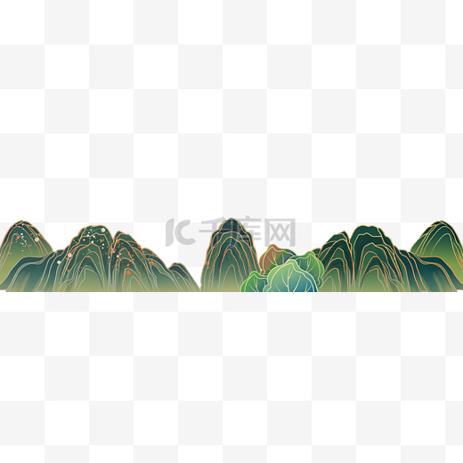 中国风古风青山描线描金图片