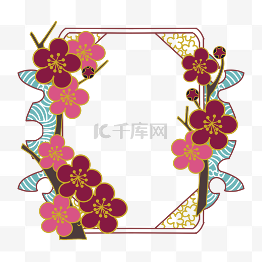 日本传统红梅花纹边框图片