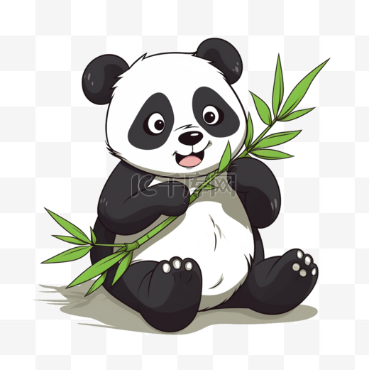 卡通扁平可爱熊猫吃竹子图片