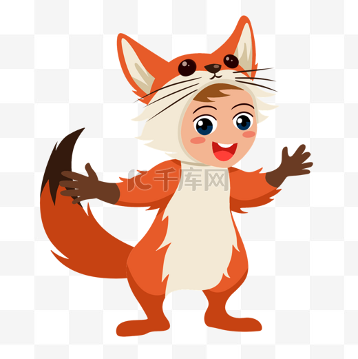孩子穿着狐狸服装角色扮演图片