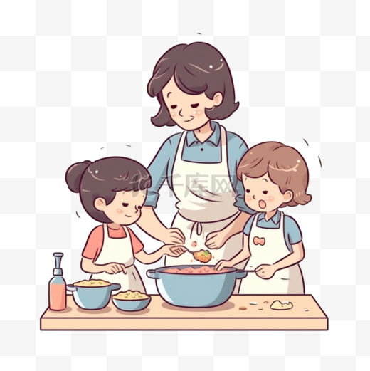 妈妈和孩子们做饭图片