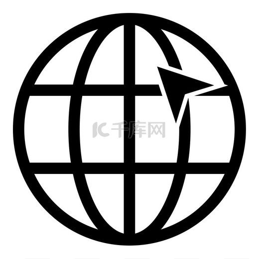 地球上的箭头网格全球互联网概念点击网站上的箭头使用网站图标黑色矢量插图平面风格简单图像图片