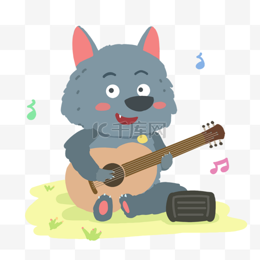 小狼弹吉他可爱卡通图片