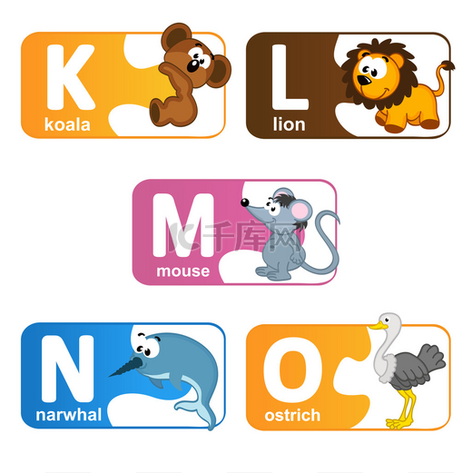 贴纸字母动物从 K 到 O图片