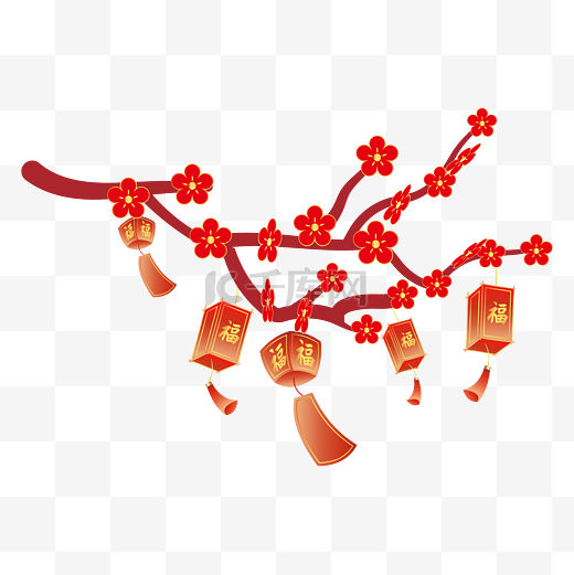中国风新年春节立体灯笼梅花png图片