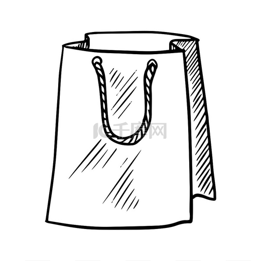 白色背景上有绳子把手的纸质购物袋素描风格纸质购物袋示意图图片