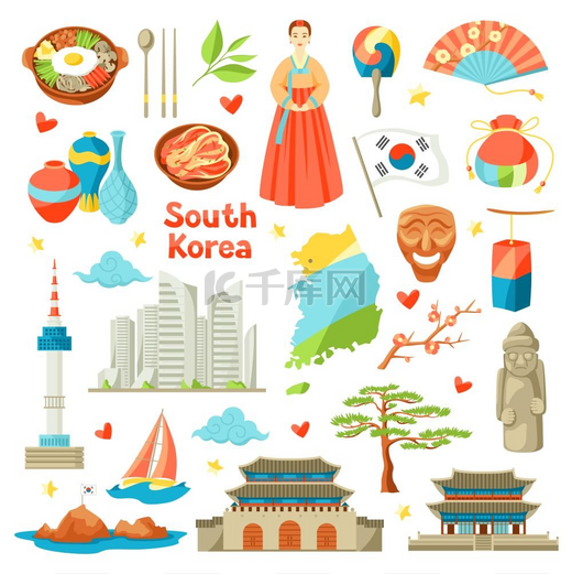 韩国的图标集。图片