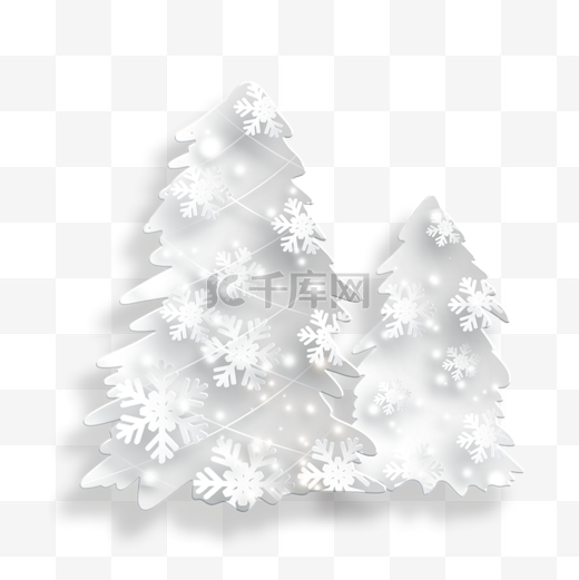 白雪花纹可爱圣诞树剪纸图片