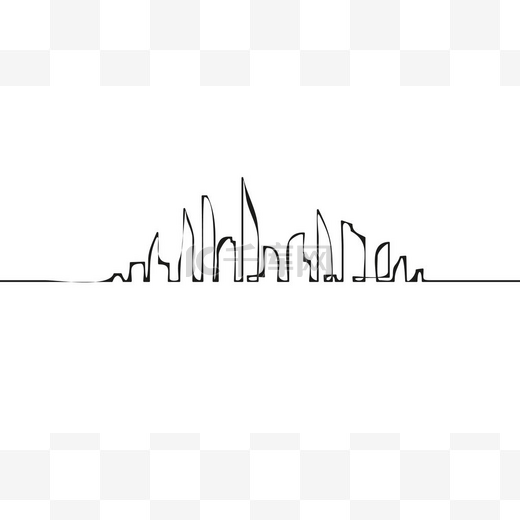 城市的剪影在一个扁平的样式。现代城市景观。矢量插图。城市摩天大楼建筑办公地平线。连续线图图片