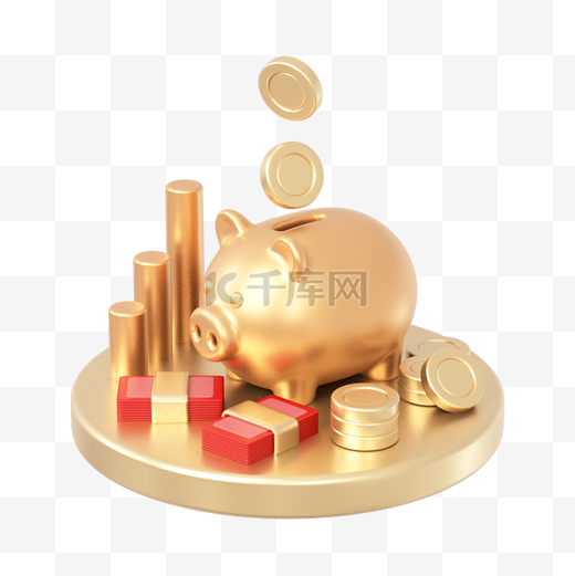 C4D立体3D银行金融理财组合金币金猪储钱罐图片