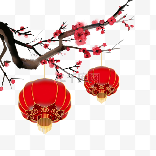 春节梅花灯笼质感边框图片