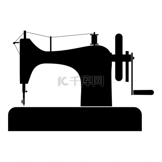 缝纫机缝纫机裁缝设备复古图标黑色矢量插图平面样式简单图像图片