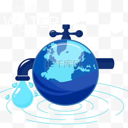 世界水资源日波浪水滴水龙头地球蓝色图片