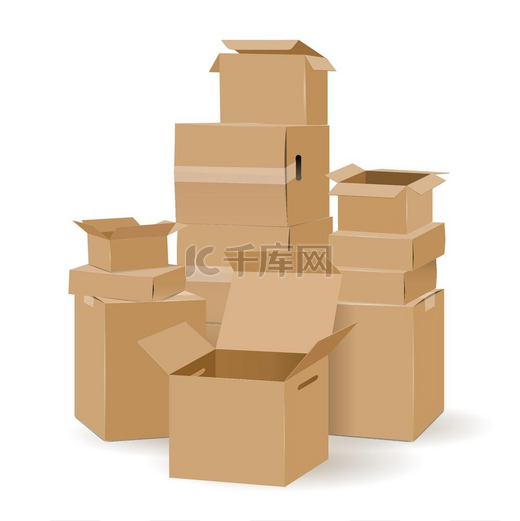 一堆邮政纸盒箱子成堆堆叠的邮政纸盒套装邮件或快递堆叠的纸板箱集合隔离在白色背景上图片