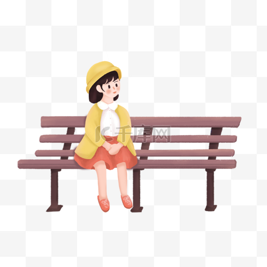 女孩坐在公园长椅图片