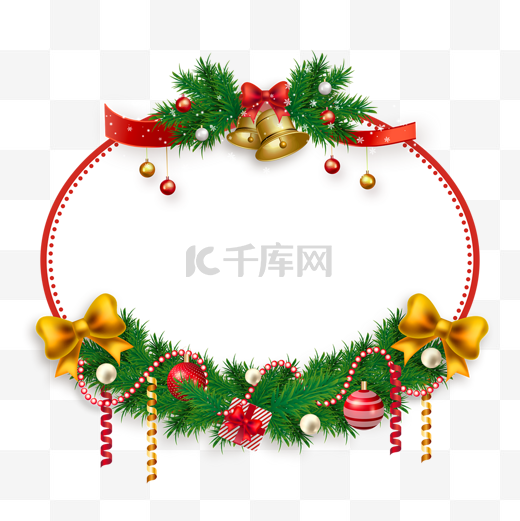 圣诞节蝴蝶结松枝装饰边框图片