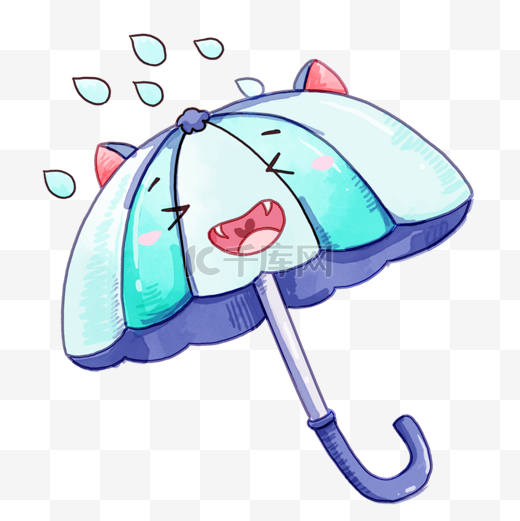 蓝色雨伞可爱卡通伞下雨图片