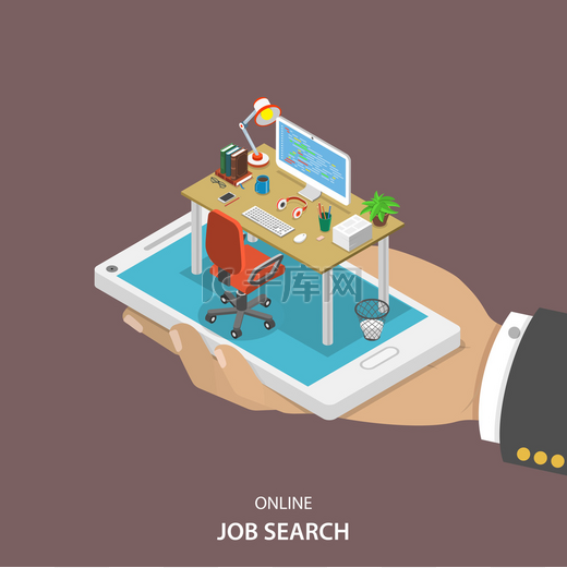 Online job searching isometric flat vector.图片