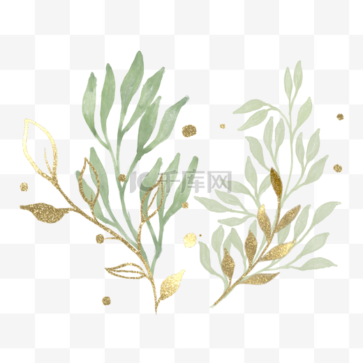 水彩金箔叶子植物装饰图片
