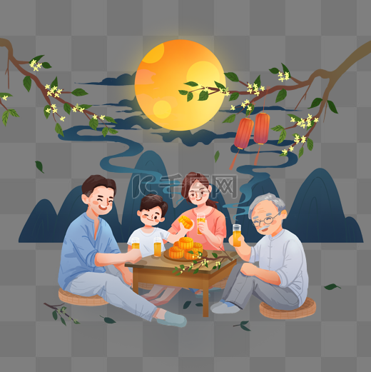 中秋中秋节赏月团圆一家人图片