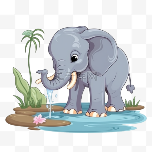 河边喝水的可爱大象图片