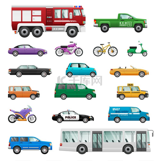 大型轮式运输载体平面设计收集个人公共特殊办公室汽车摩托车公交车自行车对于交通概念信息图形广告应用程序图标游戏设计平面设计的大型轮式运输工具大型套装图片