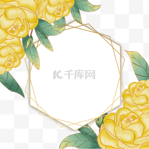 山茶花水彩花卉黄色边框图片