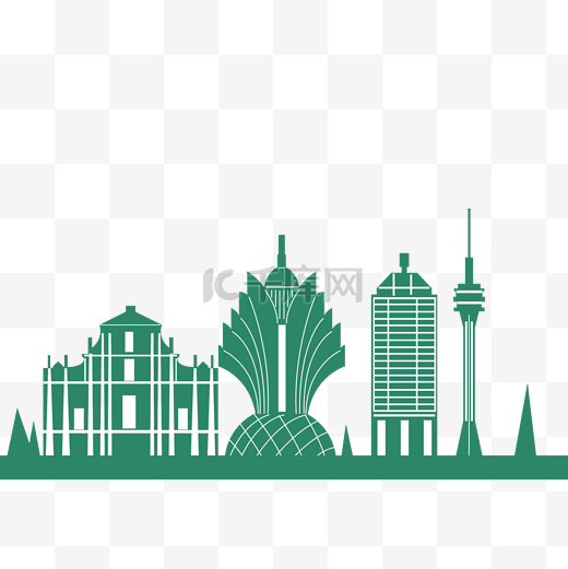 澳门旅行景点地标建筑扁平绿色图片