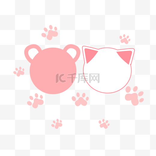 粉色卡通猫手掌和猫头图片