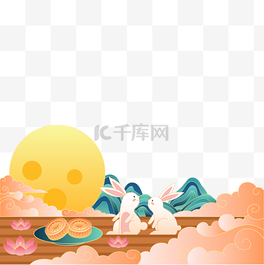 中秋节国潮风玉兔圆月赏月月亮图片