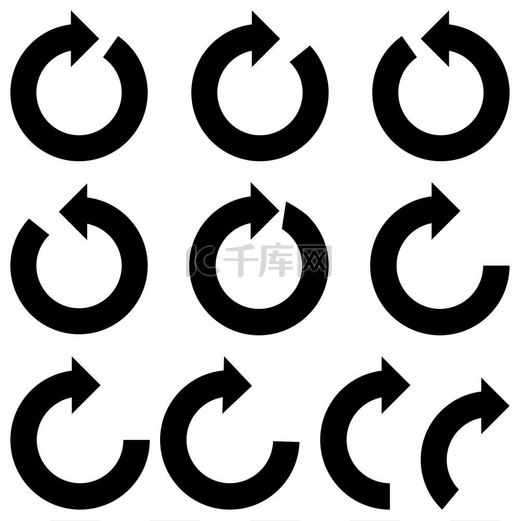 Black color circle arrows icon.. 黑色圆圈箭头图标已设置。图片