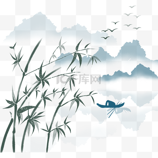 中国风山水水墨竹子图片