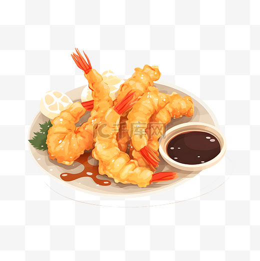 卡通日本料理天妇罗炸虾食物图片