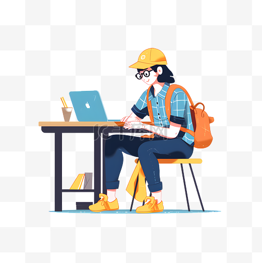 卡通上班工作打电脑的女孩图片