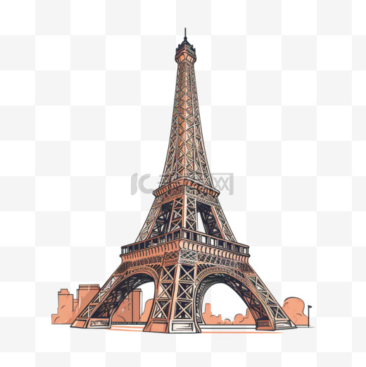 手绘插画风免抠元素法国埃菲尔铁塔图片