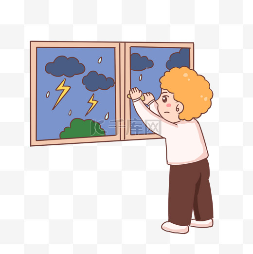 雷电关窗手绘卡通元素图片