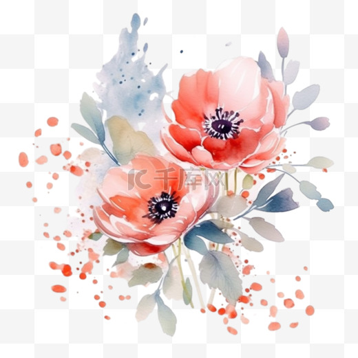 婚纱卡主题水彩手绘花卉图片