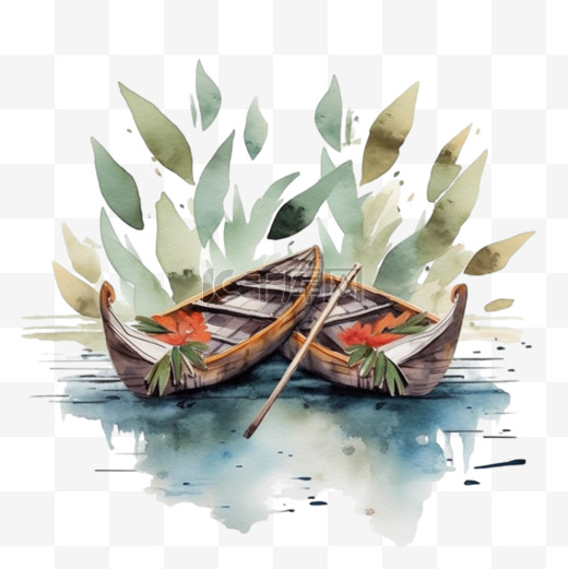 手绘水彩龙舟粽子背景图片