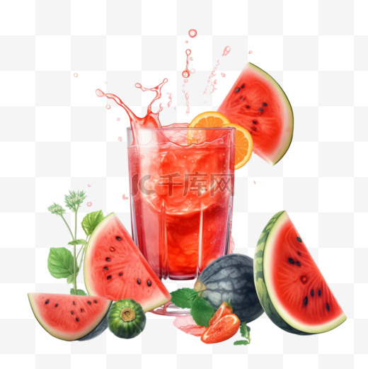 手绘果汁西瓜汁饮品图片