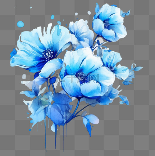 蓝色的水彩画花朵装饰手绘图片